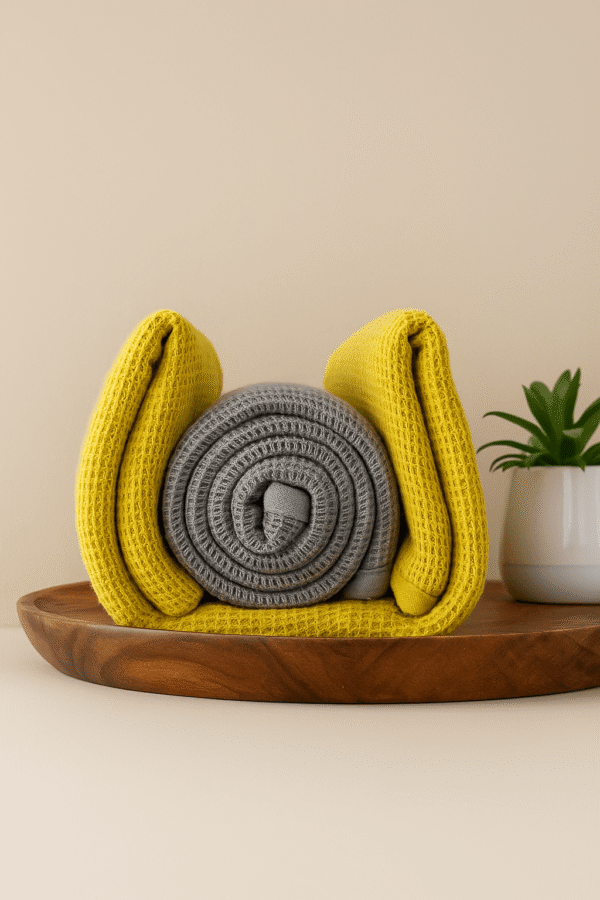 DRAPE&LUXE Honeycomb Cotton Towel – Pack of 2 (Yellow with grey)